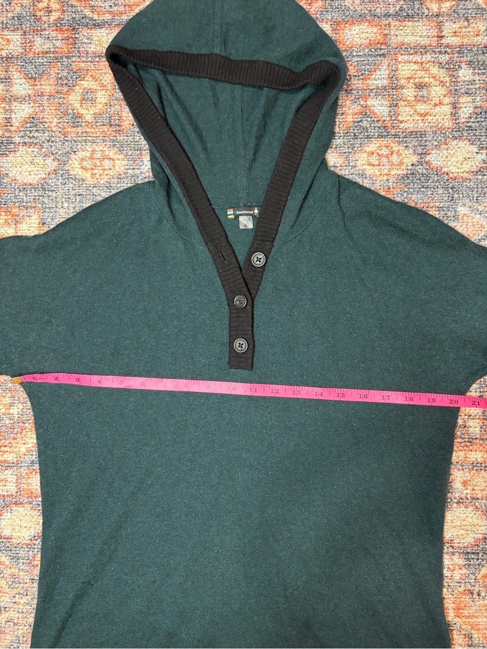 Smartwool Shadow Pine hoodie sweater with button henley neckline green size M - Picture 15 of 15
